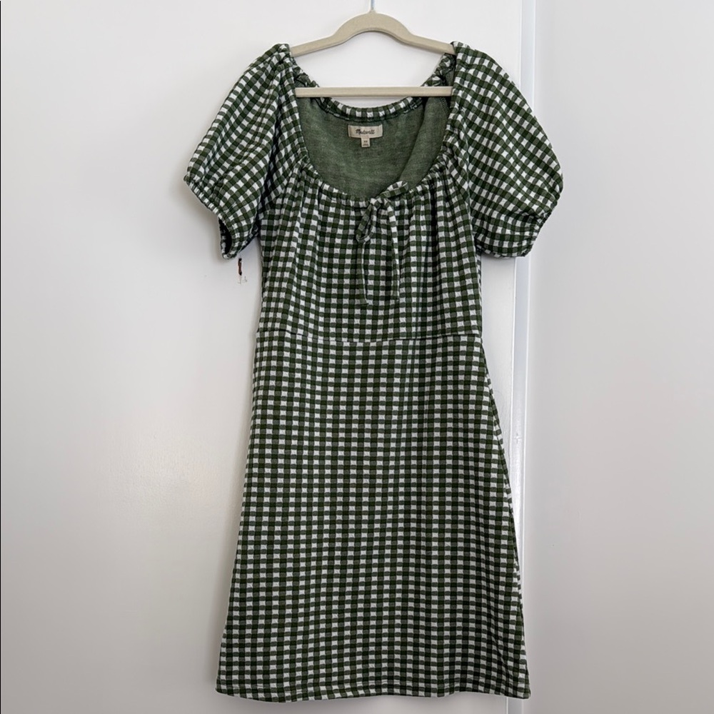 Madewell Checkered Dress in Green and White